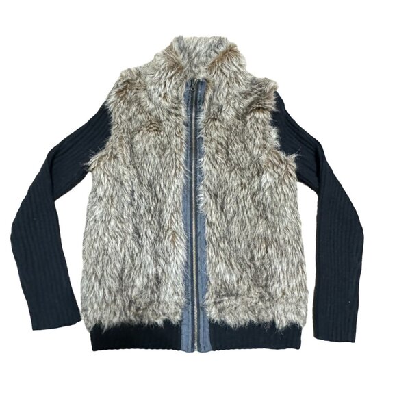 FAUX FUR SWEATER SIZE M BLACK CAROLYN TAYLOR RIBBED ZIPPER WOMENS - Picture 2 of 5